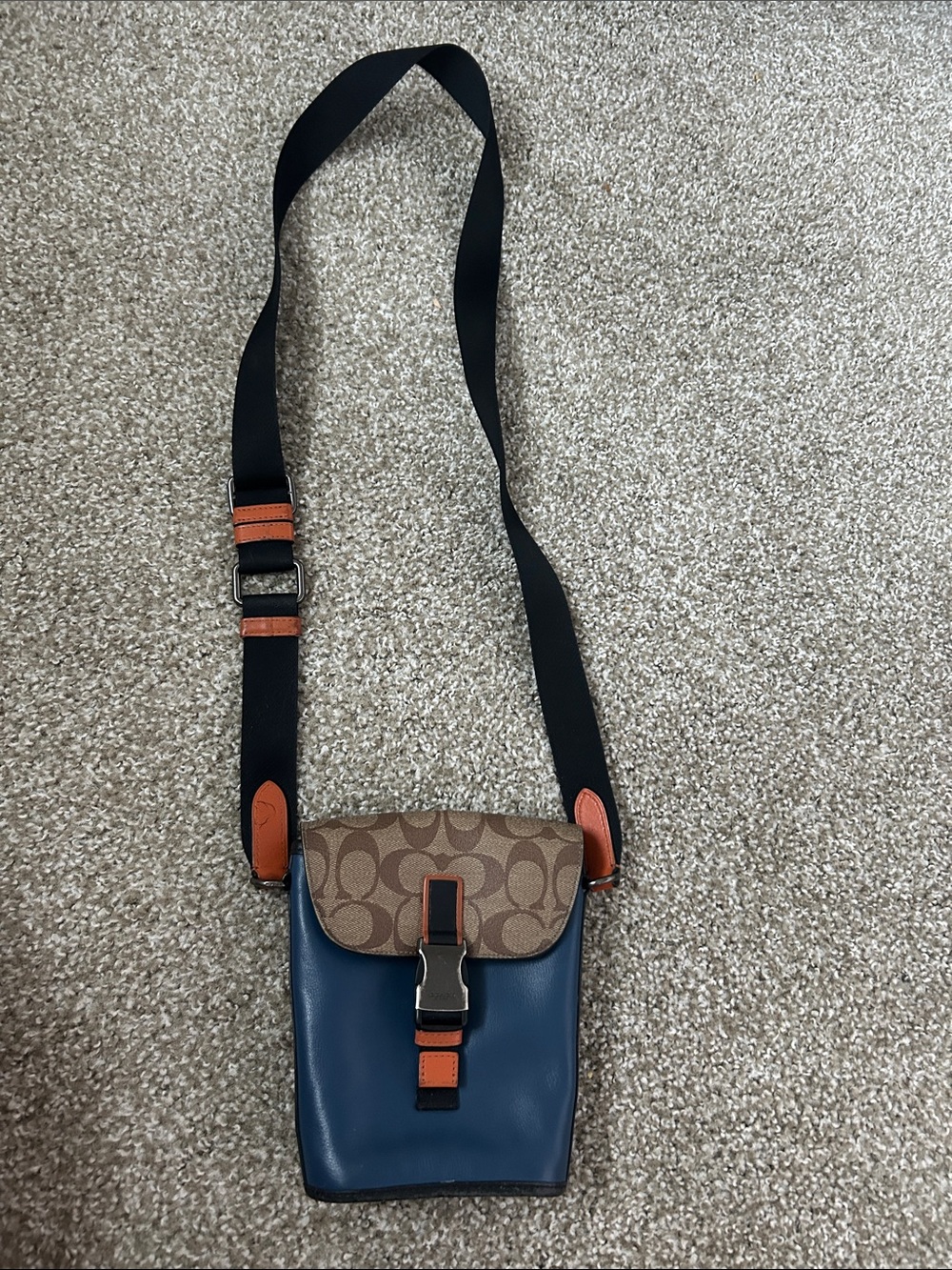 Coach Blue Leather & Signature Canvas Messenger with Orange Trim